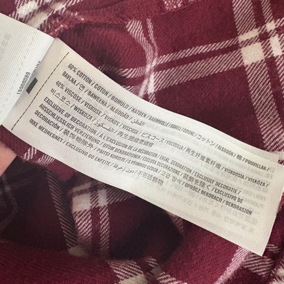 Y2K‎ Abercrombie & Fitch Women XS Flannel Shirt Dress Burgundy Plaid Long Sleeve - Picture 4 of 8